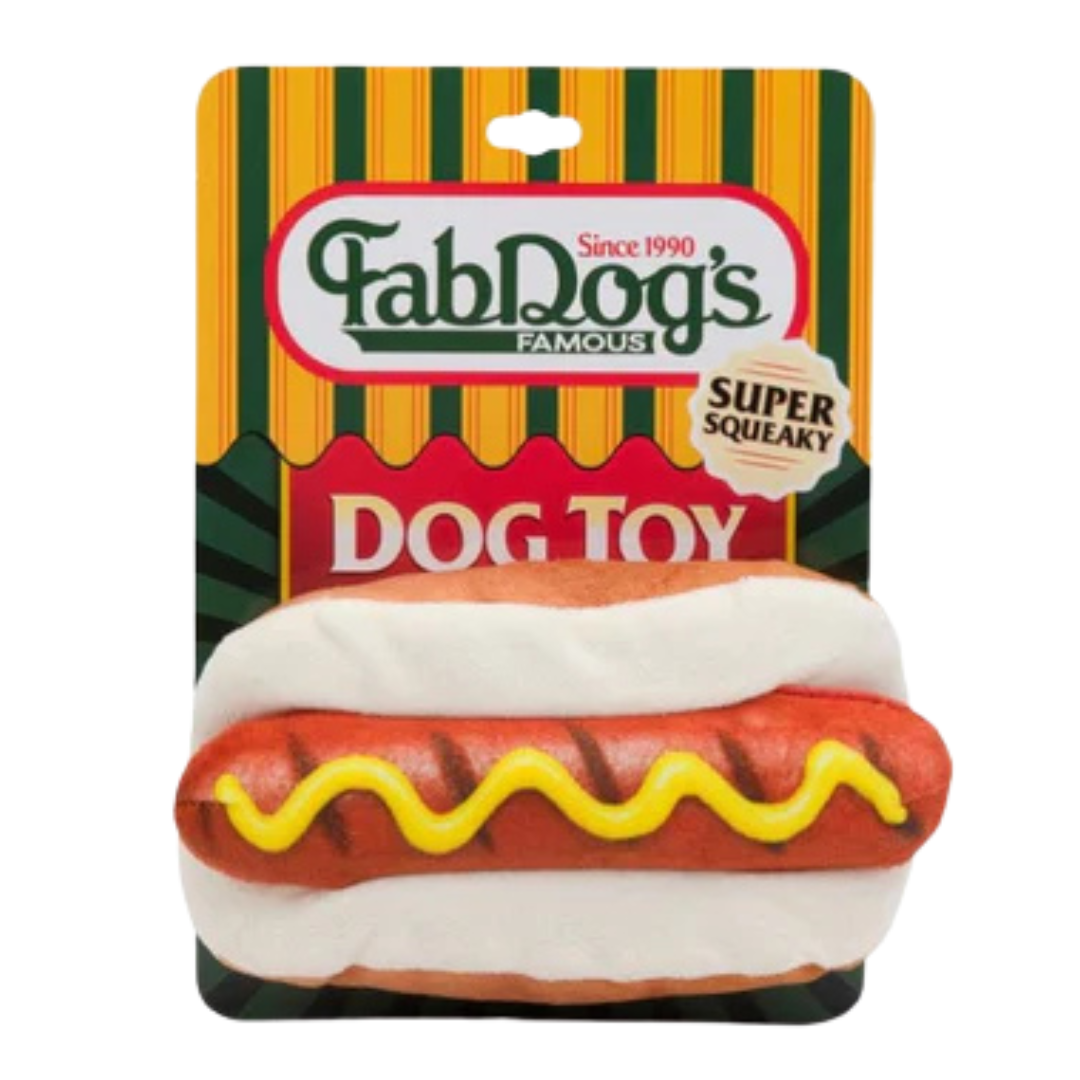 Fabdog Hot Dog Toy - Stuff-Less Realistic Squeaky Dog Toy