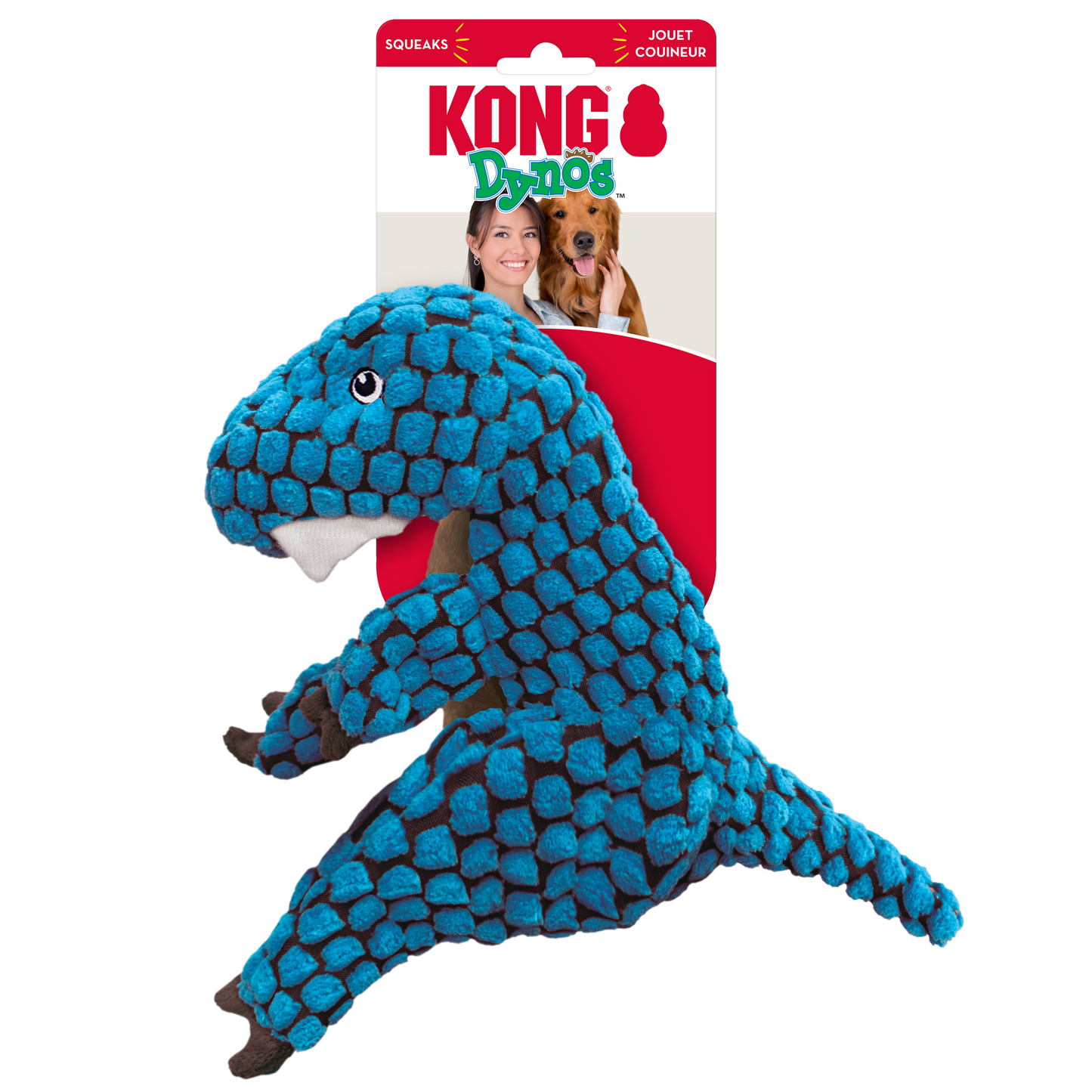 KONG Dynos T-Rex Blue - Squeaky, Crinkly, Plush Cuddle Toy for Dogs