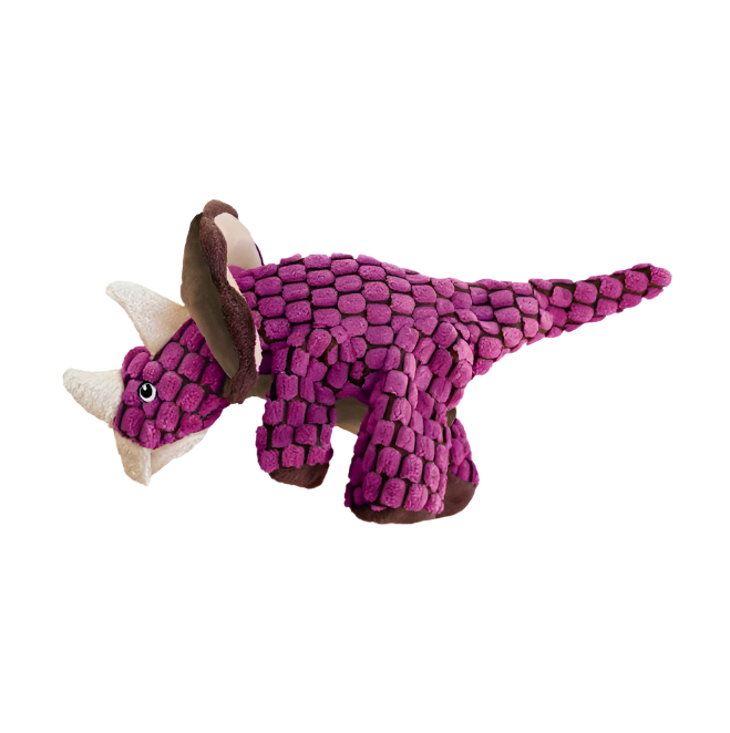 KONG Dynos Triceratops Pink - Squeaky, Crinkly, Plush Cuddle Toy for Dogs