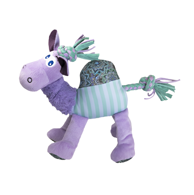 KONG Knots Carnival Camel - Squeaky, Low Stuffing, Plush Cuddle Toy for Dogs