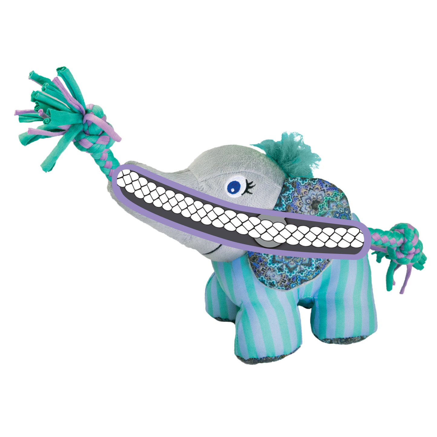 KONG Knots Carnival Elephant - Squeaky, Low Stuffing, Plush Cuddle Toy for Dogs