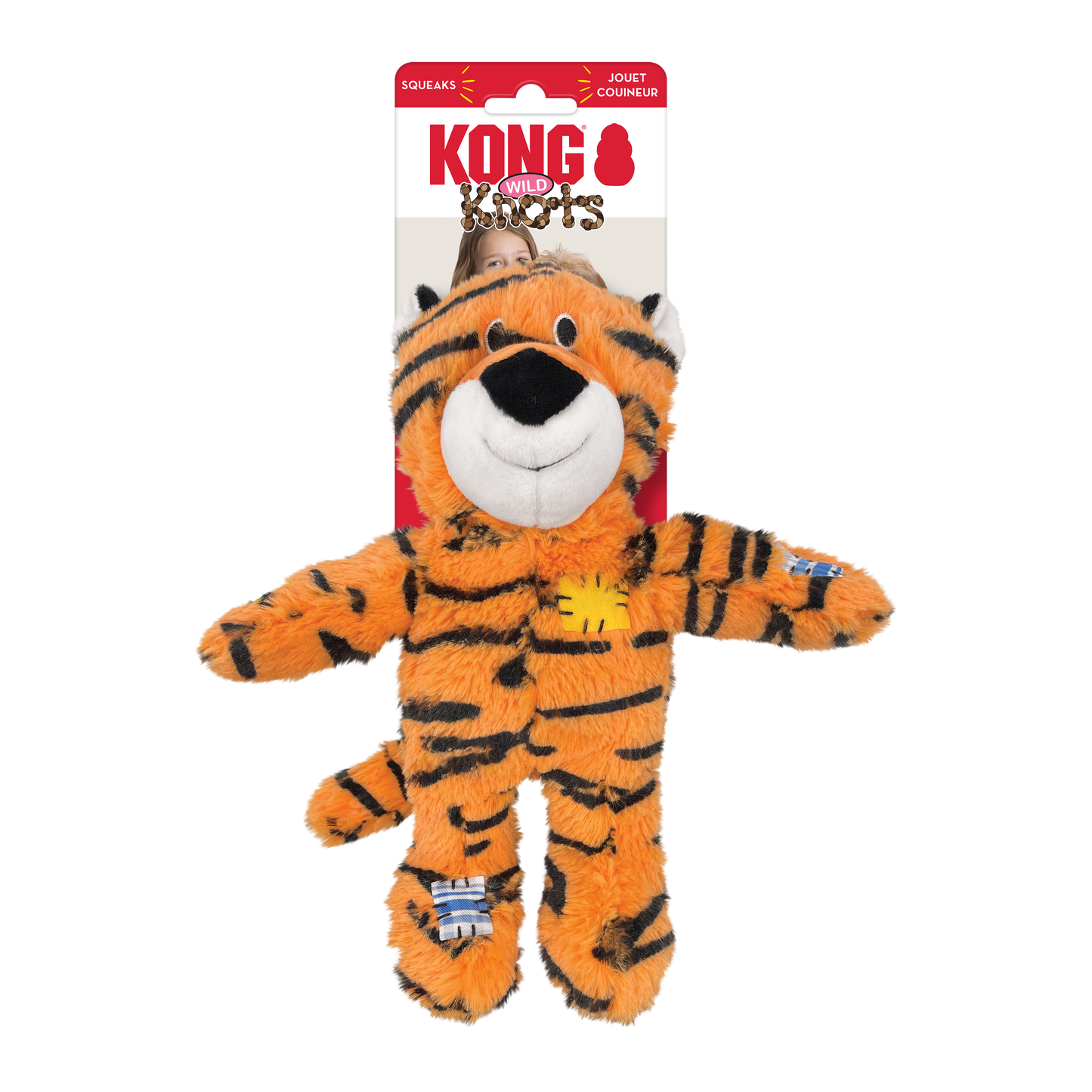 KONG Wild Knots Tiger - Squeaky Plush Cuddle Toy for Dogs