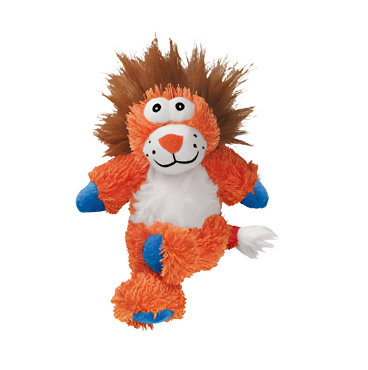 KONG Cross Knots Lion - Squeaky, Low Stuffing, Plush Cuddle Toy for Dogs