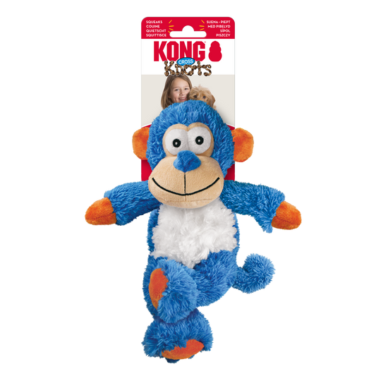 KONG Cross Knots Monkey - Squeaky, Low Stuffing, Plush Cuddle Toy for Dogs