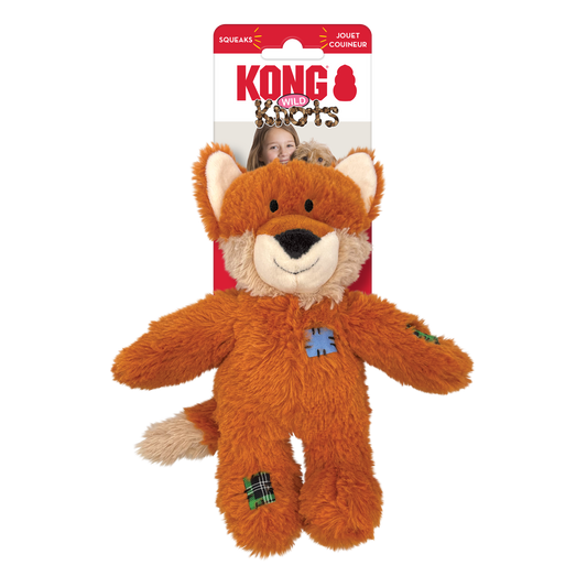 KONG Wild Knots Fox - Squeaky Plush Cuddle Toy for Dogs