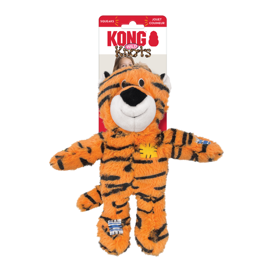 KONG Wild Knots Tiger - Squeaky Plush Cuddle Toy for Dogs